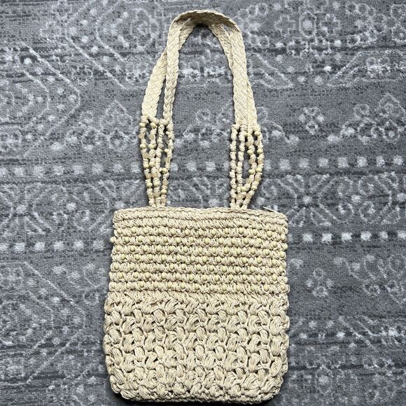 Cappelli Straworld Straw Purse Shoulder Bag Two Strap Beading Throughout Zip - Picture 1 of 9